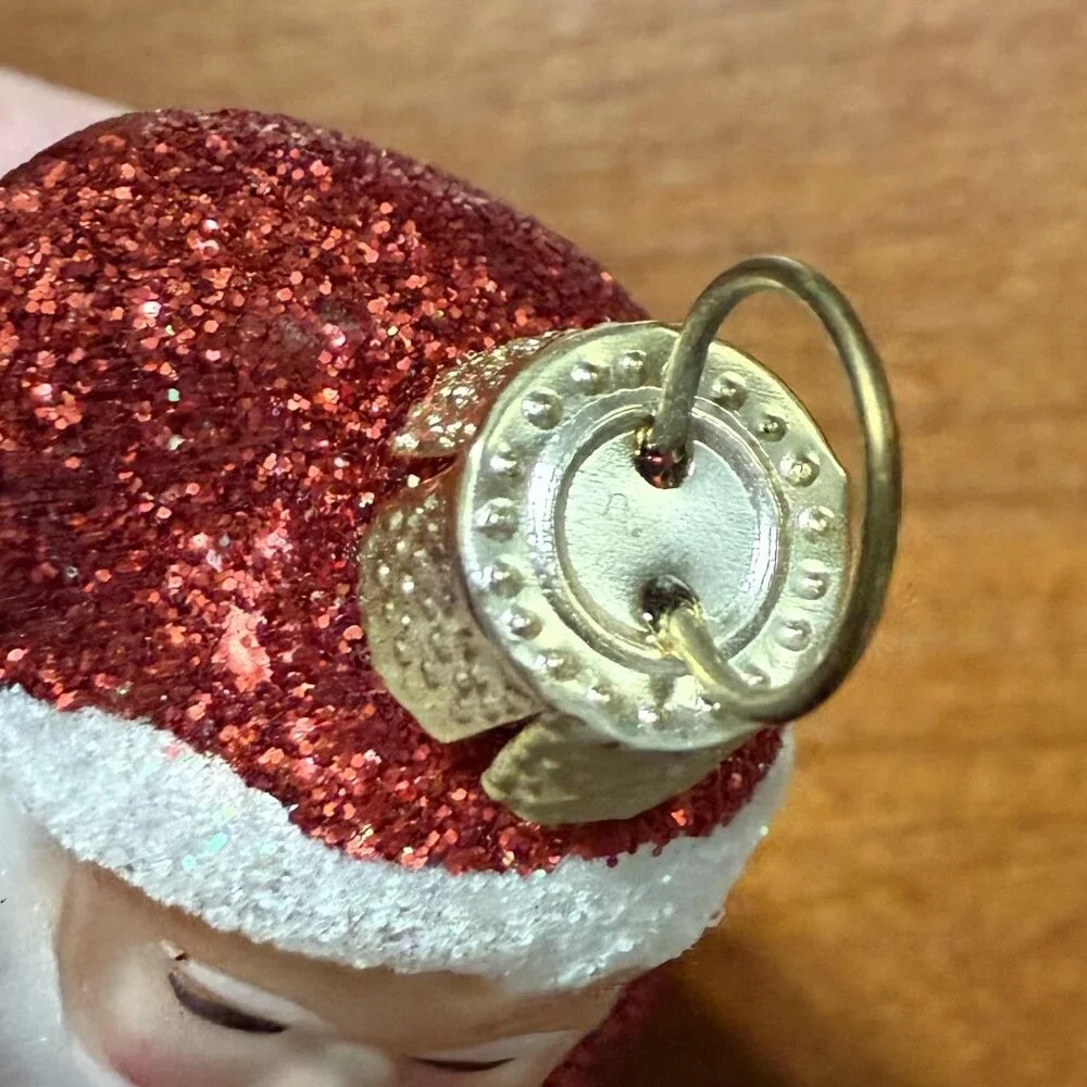 Hallmark Santa Christmas Ornament Glass‎ Hand Painted Red Glitter w/ Gingerbread